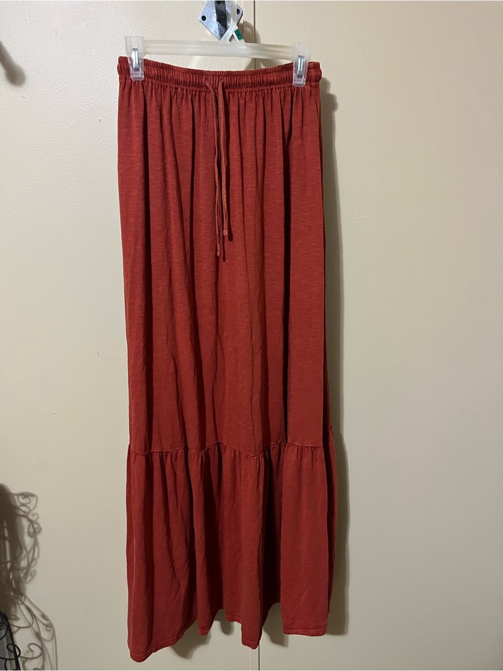 Wonderly Rust Tiered Maxi Skirt with Drawstring Waist